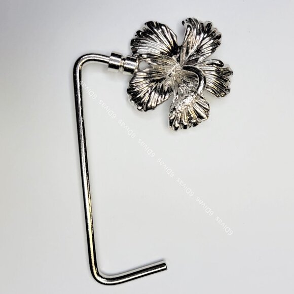 Rhodium Plated Hibiscus Flower handbag Holder or Purse Table Hook - Picture 5 of 14